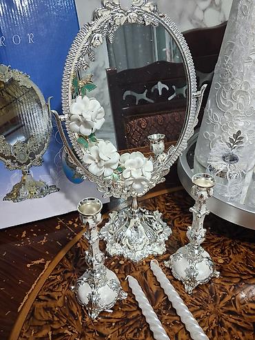 a frame ev tikintisi: Gəlin-bəy üçün zərif nişan/toy dəsti - Güzgü: Oval formalı, gümüşü — 3