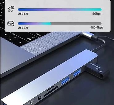 yeni hub: Usb Hub 8 in 1 Super surətli ötürmə. Telefon qoşulma Type-c və USB — 5