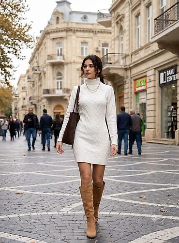 Ağ rəngli toxunma trikotaj kofta-don - Model: qısa uzunluqda, bədənə