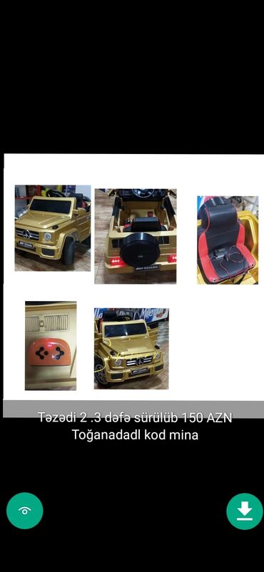 Uşaq üçün elektrik maşınları: Usaq masinlari şekillerde qiymətler məlumatlar qeyd olunub unvan Gence — 2