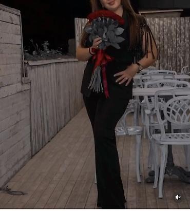 dest geyimler: Qara şıq qadın kostyumu – üst və şalvar dəsti - Rəng: Saf qara - Üst — 2