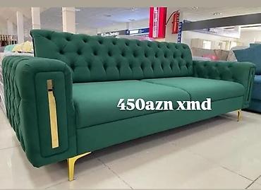 mebel ustu: Yaşıl rəngdə yumşaq parça ilə örtülmüş 3 nəfərlik divan. - Klassik — 1