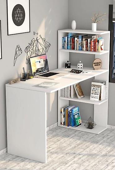 стул кожаный: Ağ, 120x50 sm Məhsul: L formalı iş/oxu masası və kitab rəfi — 1