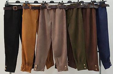 kompleti od tvida: Ženske pantalone od meke velur/semš tkanine sa uključenim pletenim — 2