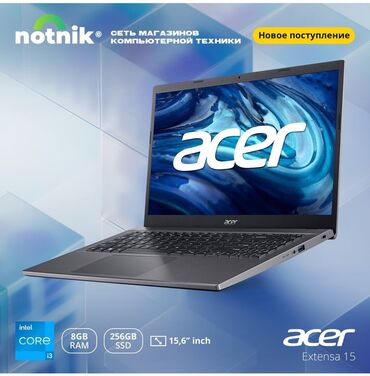 ош ноутбук: Ноутбук, Acer, 8 ГБ ОЗУ, Intel Core i3, 15.6 ", Новый, Для несложных задач, память SSD