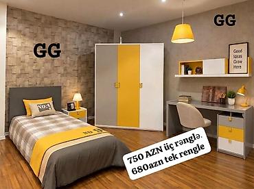 Uşaq/yeni yetmə otağı mebel dəsti. Tərkibi: - Tək nəfərlik çarpayı