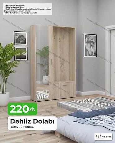 Dəhliz dolabı – 40×200×100 sm - Dizayn: Təbii ağac teksturalı