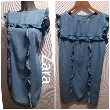 zara kozna haljina: Zara M (EU 38), bоја - Svetloplava, Oversize, Na bretele