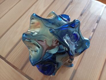 Konfet qabları: Şüşə dekorativ qablar dəsti - Mavi rəngli, əl işi kimi görünən — 1