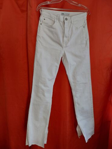 джинсы с лямками женские: Прямые, Zara, Турция, Высокая талия, С разрезом