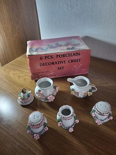 led lent: 6 hissəli porcelan dekorativ cruet dəsti Qutulu komplet. Üzərində “6 — 1