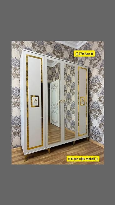 4 ayaq: Yeni, 4 qapılı, Güzgülü, Ağ, Açılan, Düz dolab — 1