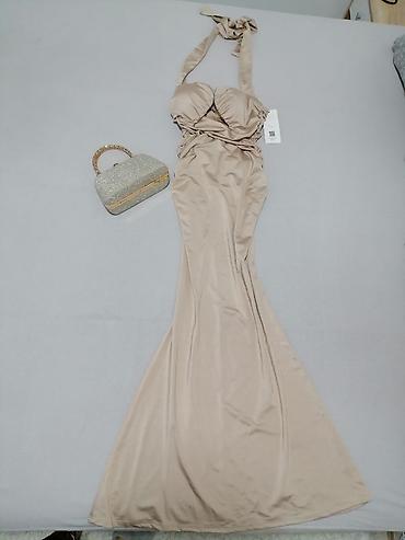 top haljine svecane: Elegantna večernja haljina – boja šampanjca/nude - Duga, uska silueta — 2