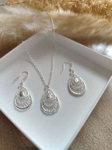 sterling silver 925: Set: Earrings, Necklace, Pendant, Material: Silver