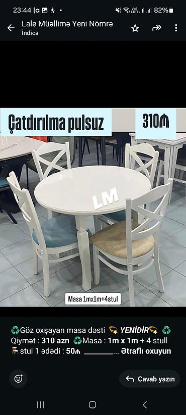 ev stullari: Dördbucaq masa, Mətbəx üçün, 4 nəfər, Açılmayan, Zəmanətsiz — 2