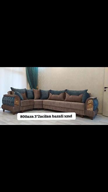 kunc diva: Künc divan – 3 hissəsi açılan, bazalı model. Rəng: mavi-qəhvəyi — 1