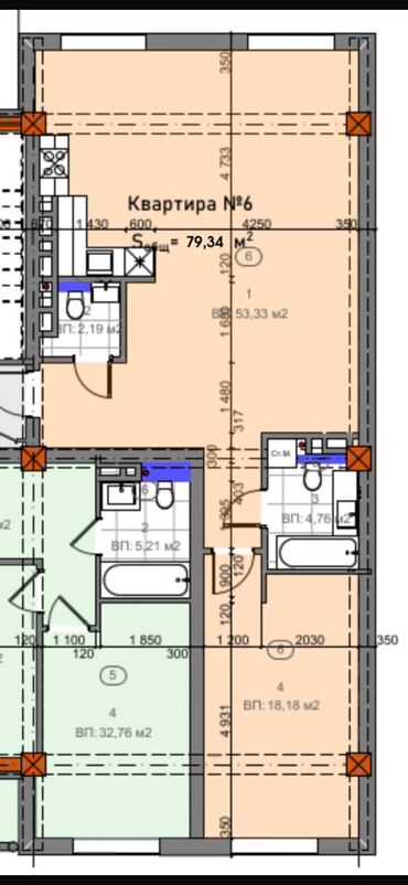 Продажа квартир: 2 комнаты, 72 м², Элитка, 2 этаж, ПСО (под самоотделку) — 10