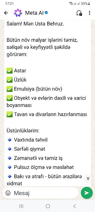 Малярные работы: Obyektlərin və evlərin malyar xidmətləri Usta Behruz tərəfindən — 2