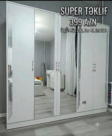 qatlanan guzgu: Ağ rəngdə 4 qapılı paltar şkafı Qiymət: 399 AZN Ölçü: Hündürlük — 1