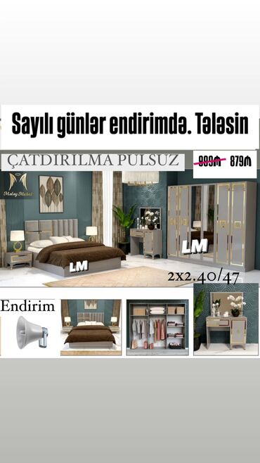 Yataq otağı üçün nəzərdə tutulmuş bu dəstə çarpayı, iki ədəd tumbanın
