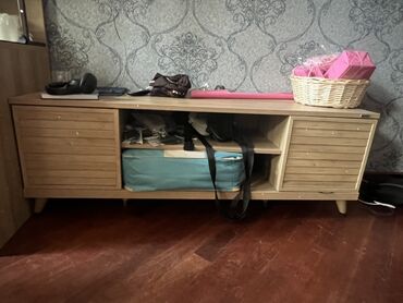 Прямой ТВ стенд, С полками, Деревянный, Турция