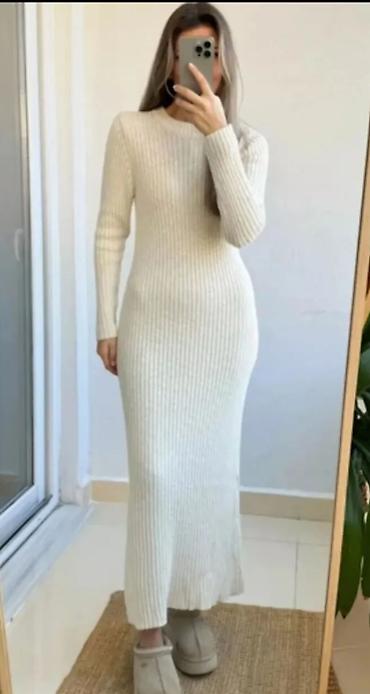 qalin don: Uzun trikotaj don – krem rəng - Model: uzun, bədənə oturan siluet - — 1