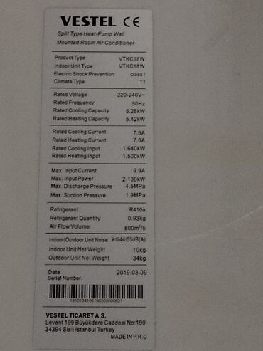 Аристоны: Vestel kondisioner 2ci əl satılır. Motorun kompressoru islemir
