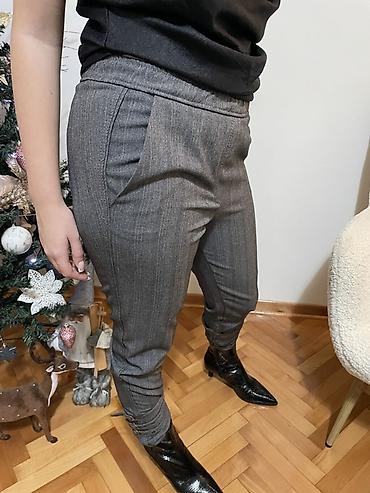 Pantalone: Ženske elegantne pantalone sive boje sa diskretnim prugama. PS…fashion — 4