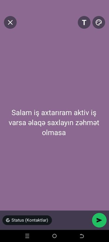 tikinti is elanlari 2023: Xidmət: Aktiv iş axtaran namizəd Mətn: “Salam, iş axtarıram. Aktiv iş