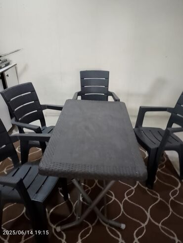 Masa və oturacaq dəstləri: Balkon üçün, Açılmayan, Dördbucaq masa, 4 stul