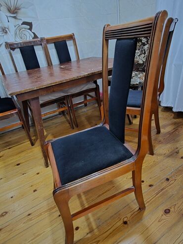 taxta ceper: Для кухни, Б/у, Нераскладной, Прямоугольный стол, 6 стульев