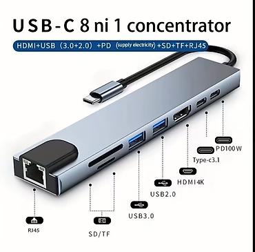 planset telefon: USB‑C 8‑i‑1 Hub Otg Adapter Qiymət 3azn-5azn-10azn Çatdırılma — 1