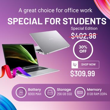 Huawei: Yeni Acer Aspire, 15.6 ", Intel Celeron, 256 GB, Ünvandan götürmə, Pulsuz çatdırılma, Ödənişli çatdırılma