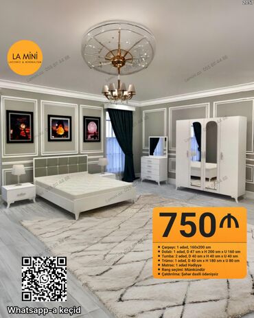 Yataq otağı dəstləri: İkinəfərlik çarpayı, Dolab, 2 tumba, Azərbaycan, Yeni — 4