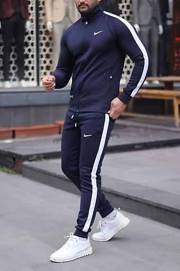 maskirno odelo: Nike muška trenerka teget sa belim linijama NOVO Novo Mokra likra — 1