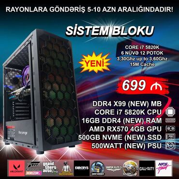 windows 10 qiymeti: Sistem Bloku "Revenge DDR4 Gaming Core i7 5820K Rx570” ⭐Tək Sistem