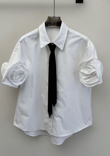 женские рубашки блузки: Блузка, Хлопок, Однотонный