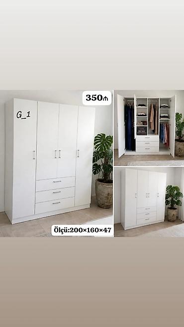 Model: G_1 Ağ rəngli 4 qapılı paltar şkafı. - Ölçü: 200 × 160 × 47 sm