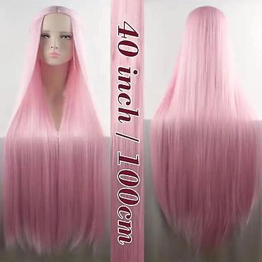 Perike i klipse: Duga ravna perika u boji pastelno roze Dužina 100cm. - Tip — 6