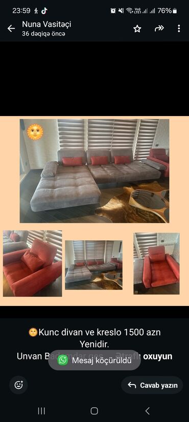 islenmis divan kreslo ucuz: Künc divan, İşlənmiş, Çatdırılma yoxdur