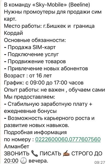 работа промоутера: Вакансия: промоутер по продаже SIM‑карт (Sky‑Mobile/Beeline) Локация