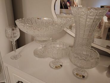 uşaqlar üçün qaşıqlı boşqablar: 1 güldan 1 meyvə qabi 2 konfet qabi 6 rumka Xrustal dir istifadə