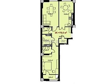 2026: 2 комнаты, 78 м², Элитка, 10 этаж, ПСО (под самоотделку) — 1