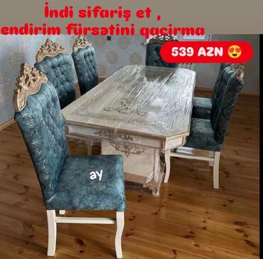 Komodlar: Qonaq otağı üçün, Yeni, Açılmayan, Dördbucaq masa, 6 stul