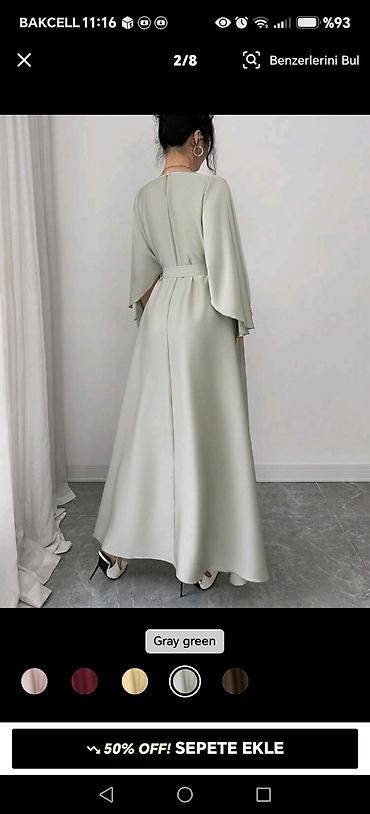 tutun siqaret: Zərif maxi don – “gray green” rəng - Model: A-kəsim, axıcı ətəkli uzun — 5