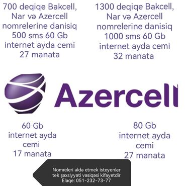 azercell vöen internet paketleri: Azercell təzə nömrədi ayda 17azn 60GB internet, 27azn 80GB internet