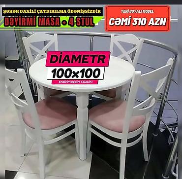 boyama seti: Dairəvi yemək masası + 4 ədəd stul dəsti - Ölçü: diametr 100×100 - — 1
