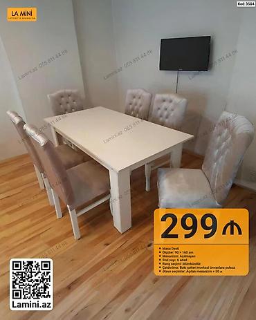 Məhsul: Masa dəsti (Kod: 3504) Tərkib: - 1 ədəd düzbucaqlı masa - 6