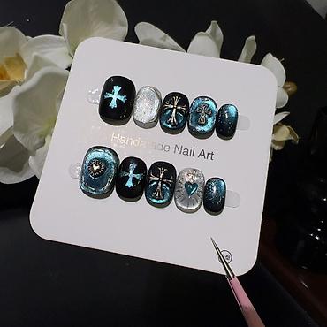 sat prsten: Ručno rađene presovane nokti-tipse – kolekcija “Teal Galaxy” - Set — 3