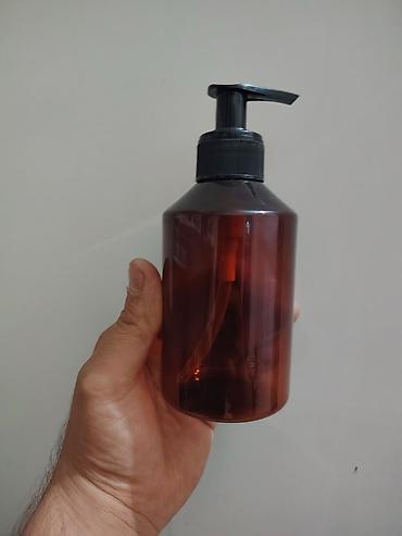 Digər: Pompalı maye dispenser qabı. Şəffaf qəhvəyi rəngli plastik butulka — 1